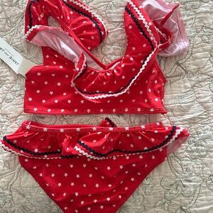 Janie and jack red two piece bathing suite w stars and ruffles size 8 nwt